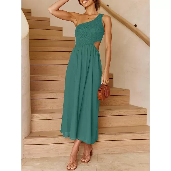 imageANRABESS Womens Summer Sleeveless Smocked One Shoulder Cutout Sundress Flowy ALine Beach Long Maxi DressLake