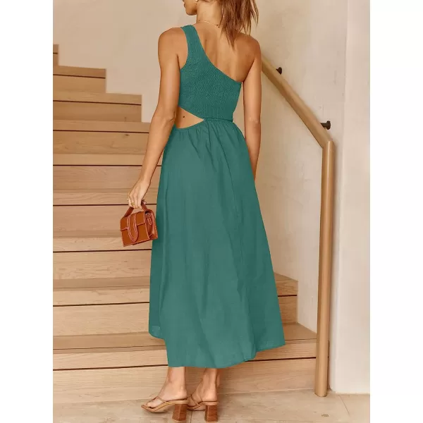 imageANRABESS Womens Summer Sleeveless Smocked One Shoulder Cutout Sundress Flowy ALine Beach Long Maxi DressLake