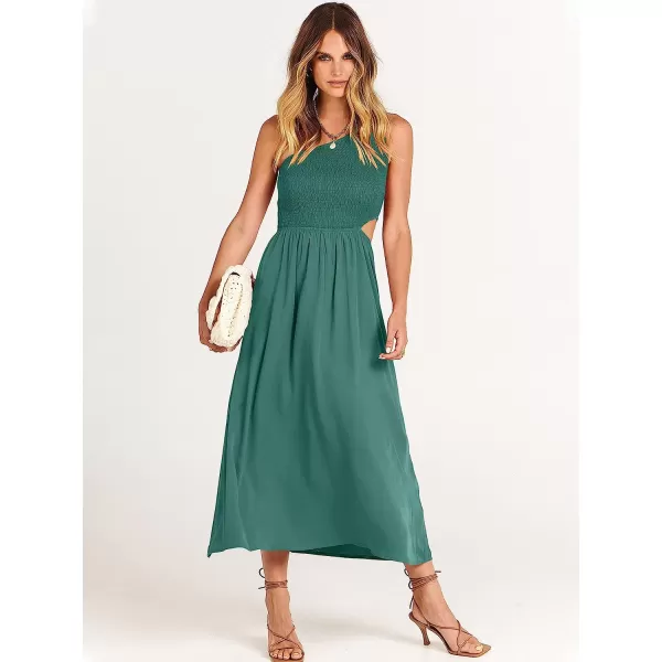 imageANRABESS Womens Summer Sleeveless Smocked One Shoulder Cutout Sundress Flowy ALine Beach Long Maxi DressLake