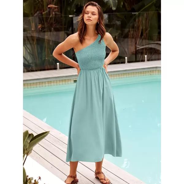 imageANRABESS Womens Summer Sleeveless Smocked One Shoulder Cutout Sundress Flowy ALine Beach Long Maxi DressLight Blue