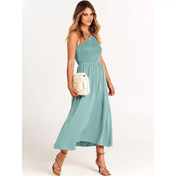 imageANRABESS Womens Summer Sleeveless Smocked One Shoulder Cutout Sundress Flowy ALine Beach Long Maxi DressLight Blue
