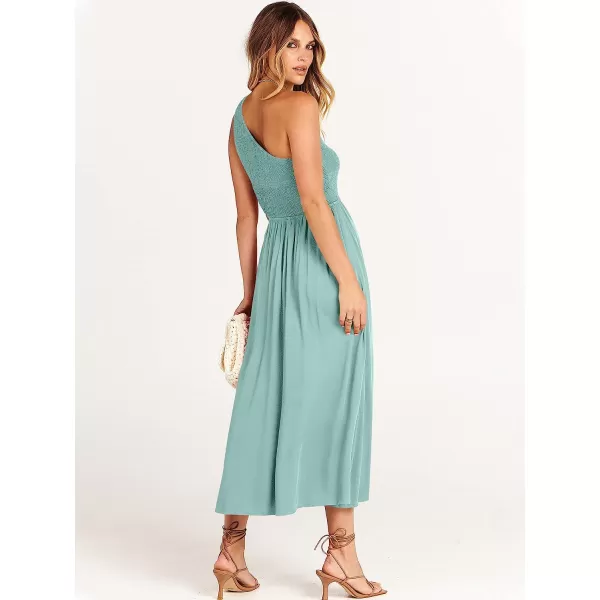 imageANRABESS Womens Summer Sleeveless Smocked One Shoulder Cutout Sundress Flowy ALine Beach Long Maxi DressLight Blue