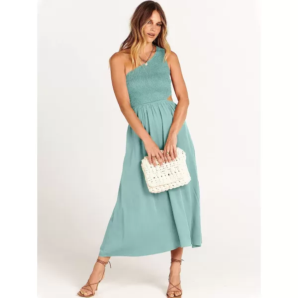 imageANRABESS Womens Summer Sleeveless Smocked One Shoulder Cutout Sundress Flowy ALine Beach Long Maxi DressLight Blue
