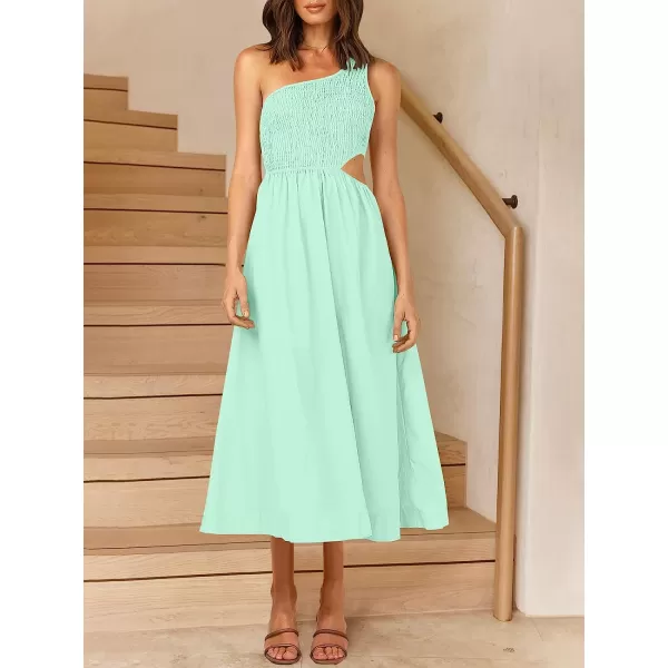 imageANRABESS Womens Summer Sleeveless Smocked One Shoulder Cutout Sundress Flowy ALine Beach Long Maxi DressLight Green