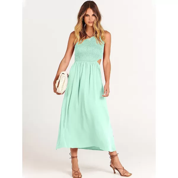 imageANRABESS Womens Summer Sleeveless Smocked One Shoulder Cutout Sundress Flowy ALine Beach Long Maxi DressLight Green