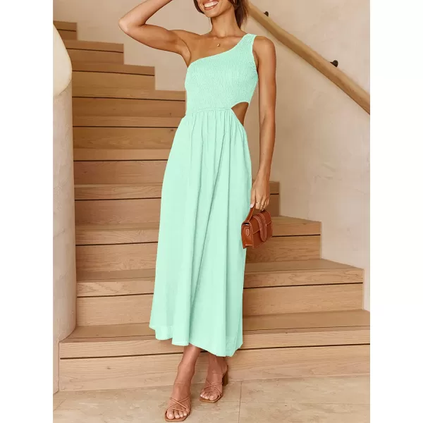 imageANRABESS Womens Summer Sleeveless Smocked One Shoulder Cutout Sundress Flowy ALine Beach Long Maxi DressLight Green