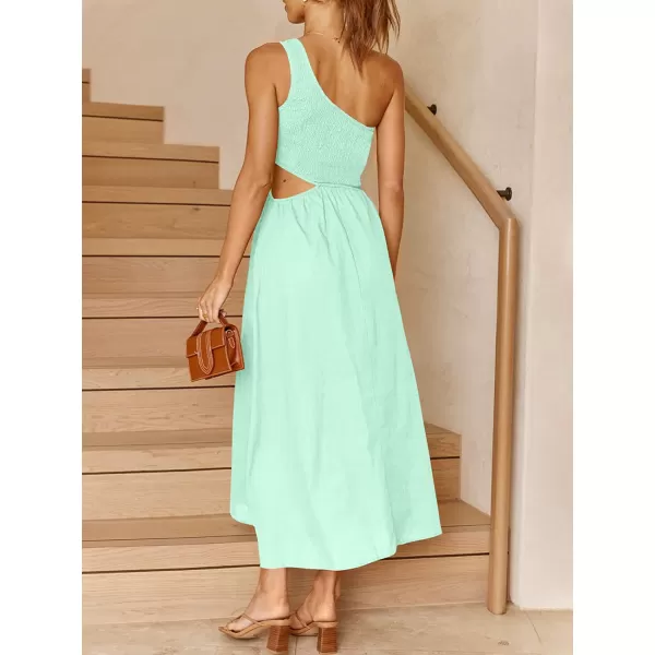 imageANRABESS Womens Summer Sleeveless Smocked One Shoulder Cutout Sundress Flowy ALine Beach Long Maxi DressLight Green