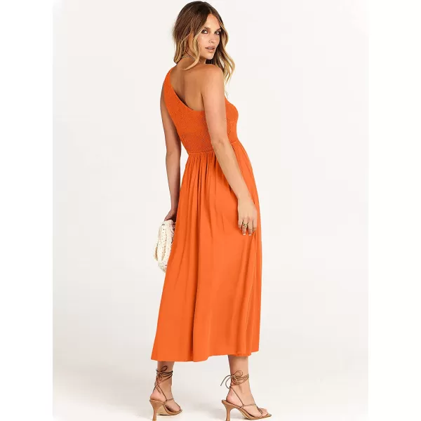 imageANRABESS Womens Summer Sleeveless Smocked One Shoulder Cutout Sundress Flowy ALine Beach Long Maxi DressOrange