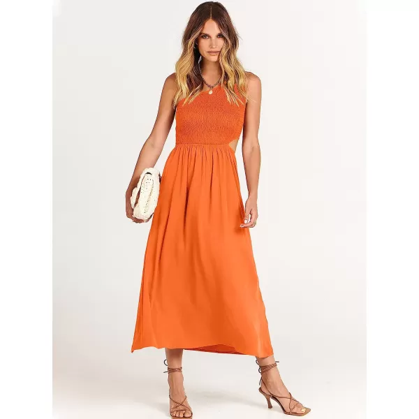 imageANRABESS Womens Summer Sleeveless Smocked One Shoulder Cutout Sundress Flowy ALine Beach Long Maxi DressOrange