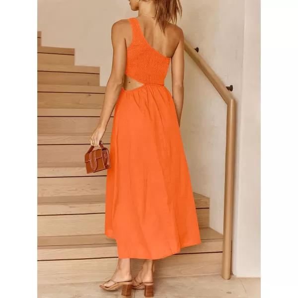 imageANRABESS Womens Summer Sleeveless Smocked One Shoulder Cutout Sundress Flowy ALine Beach Long Maxi DressOrange