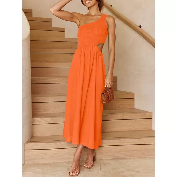 imageANRABESS Womens Summer Sleeveless Smocked One Shoulder Cutout Sundress Flowy ALine Beach Long Maxi DressOrange