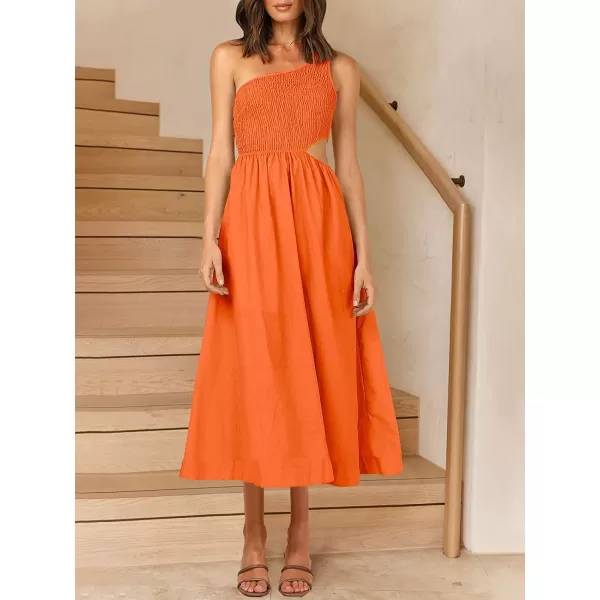 imageANRABESS Womens Summer Sleeveless Smocked One Shoulder Cutout Sundress Flowy ALine Beach Long Maxi DressOrange