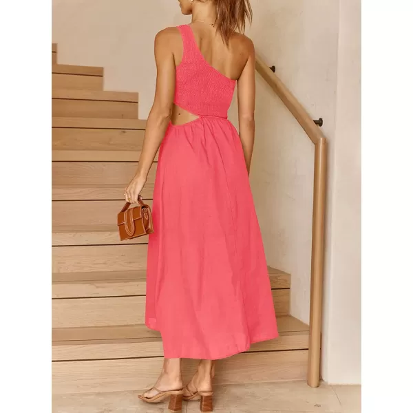 imageANRABESS Womens Summer Sleeveless Smocked One Shoulder Cutout Sundress Flowy ALine Beach Long Maxi DressPeach