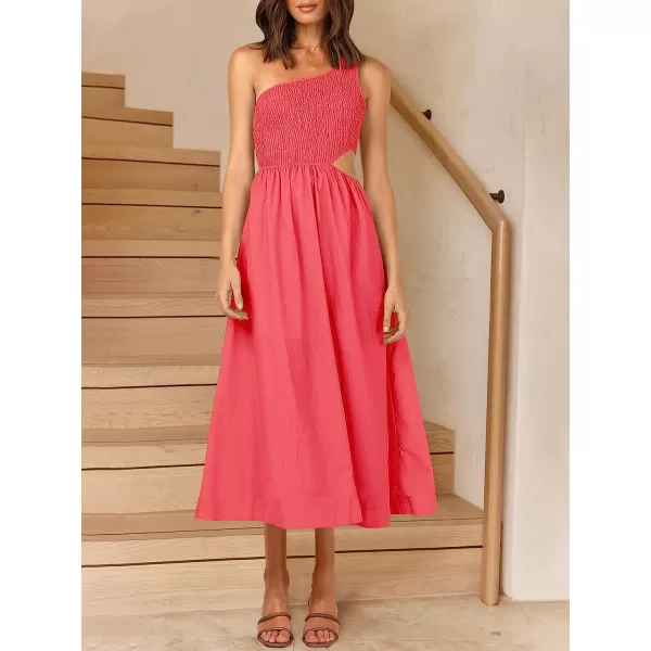 imageANRABESS Womens Summer Sleeveless Smocked One Shoulder Cutout Sundress Flowy ALine Beach Long Maxi DressPeach