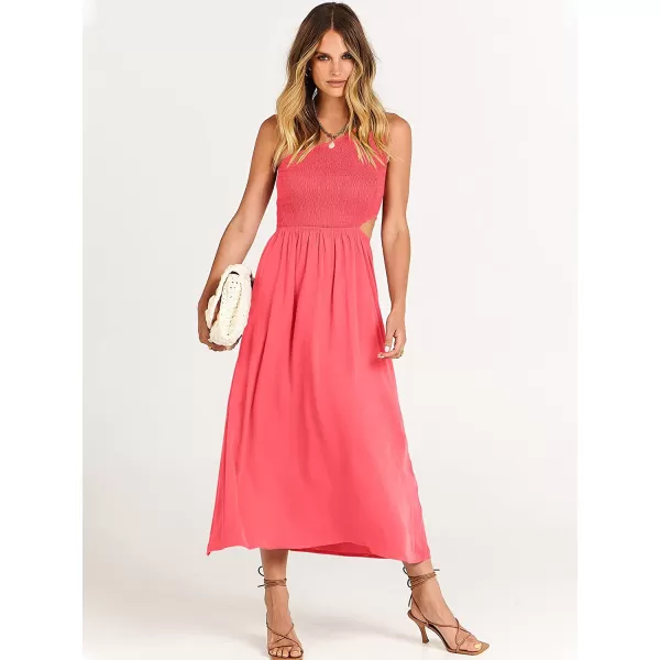 imageANRABESS Womens Summer Sleeveless Smocked One Shoulder Cutout Sundress Flowy ALine Beach Long Maxi DressPeach
