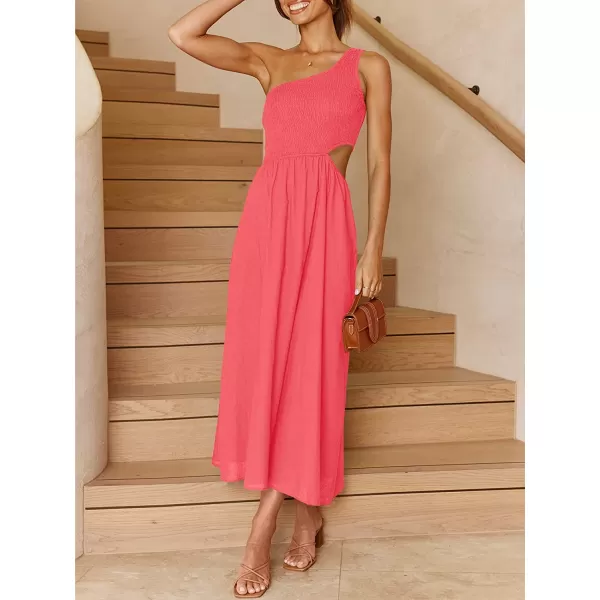 imageANRABESS Womens Summer Sleeveless Smocked One Shoulder Cutout Sundress Flowy ALine Beach Long Maxi DressPeach