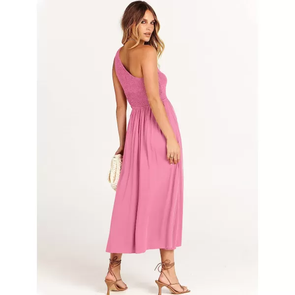 imageANRABESS Womens Summer Sleeveless Smocked One Shoulder Cutout Sundress Flowy ALine Beach Long Maxi DressPink