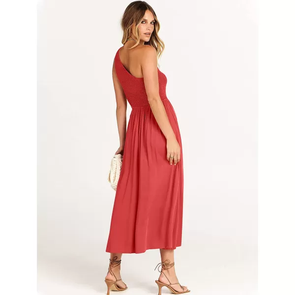 imageANRABESS Womens Summer Sleeveless Smocked One Shoulder Cutout Sundress Flowy ALine Beach Long Maxi DressRed