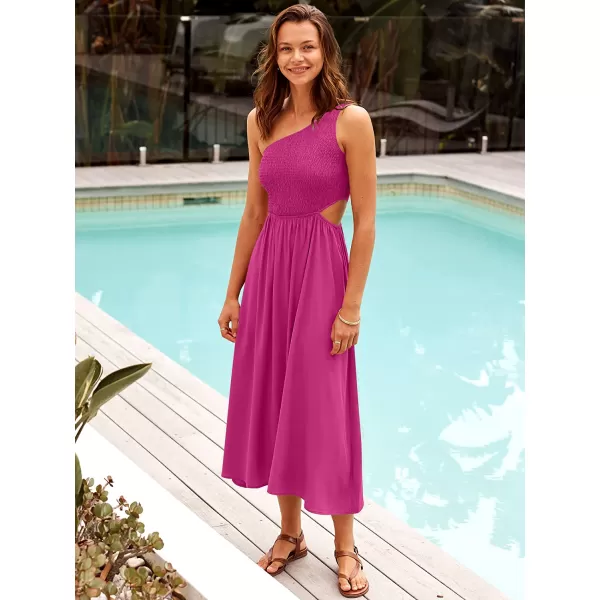 imageANRABESS Womens Summer Sleeveless Smocked One Shoulder Cutout Sundress Flowy ALine Beach Long Maxi DressRose