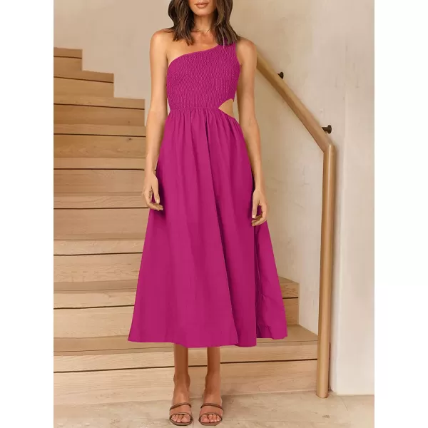 imageANRABESS Womens Summer Sleeveless Smocked One Shoulder Cutout Sundress Flowy ALine Beach Long Maxi DressRose