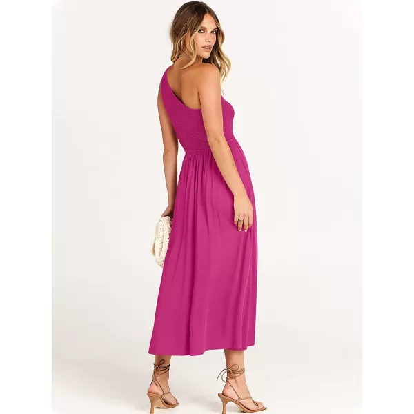 imageANRABESS Womens Summer Sleeveless Smocked One Shoulder Cutout Sundress Flowy ALine Beach Long Maxi DressRose