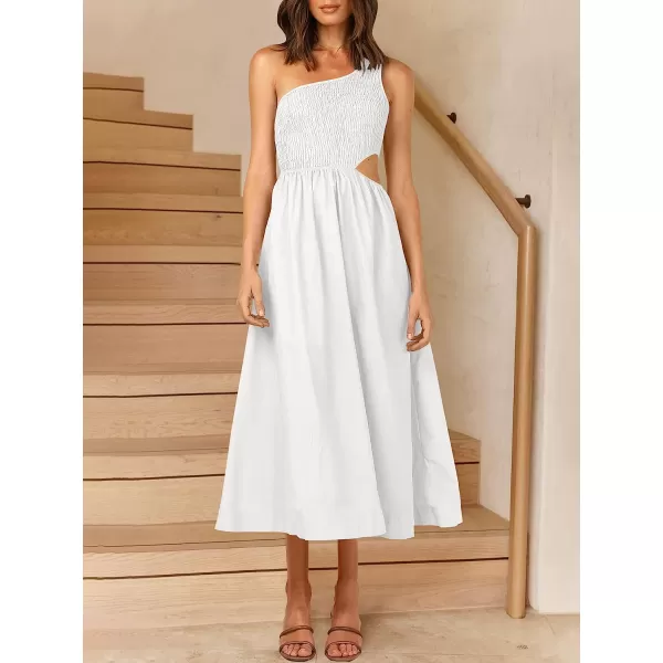 imageANRABESS Womens Summer Sleeveless Smocked One Shoulder Cutout Sundress Flowy ALine Beach Long Maxi DressWihte