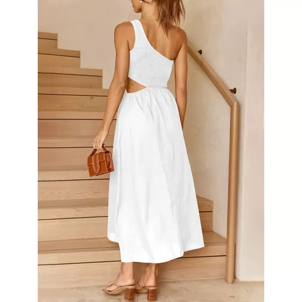 imageANRABESS Womens Summer Sleeveless Smocked One Shoulder Cutout Sundress Flowy ALine Beach Long Maxi DressWihte