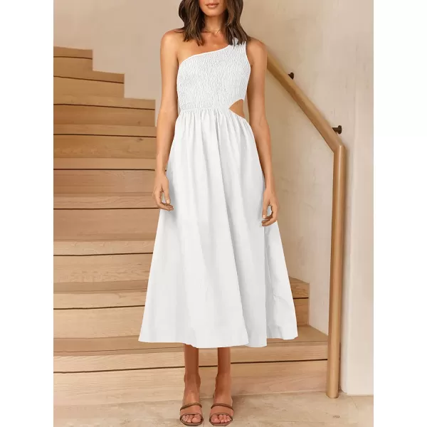 imageANRABESS Womens Summer Sleeveless Smocked One Shoulder Cutout Sundress Flowy ALine Beach Long Maxi DressWihte