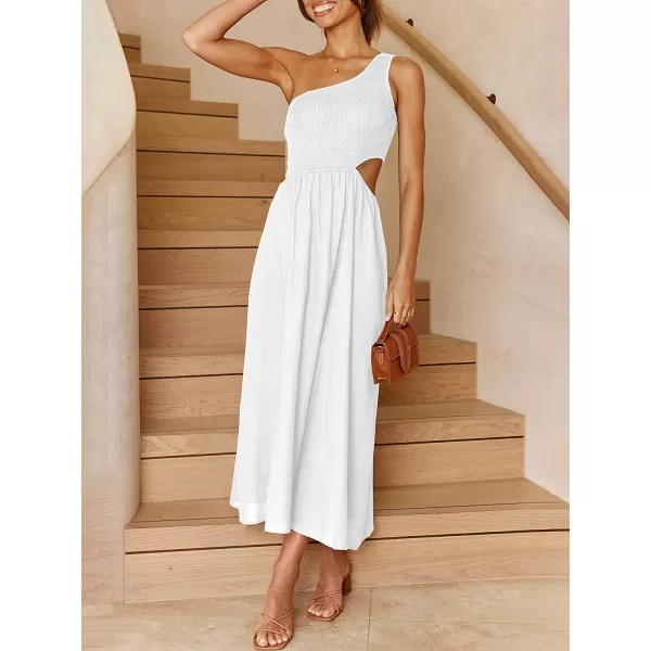 imageANRABESS Womens Summer Sleeveless Smocked One Shoulder Cutout Sundress Flowy ALine Beach Long Maxi DressWihte