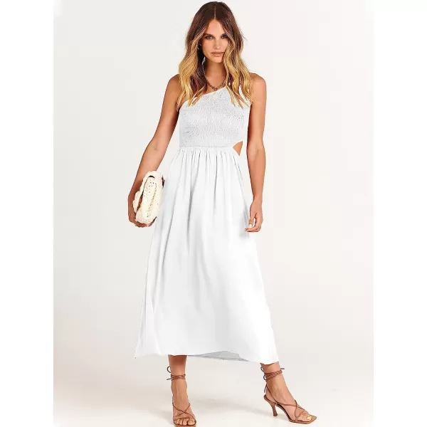 imageANRABESS Womens Summer Sleeveless Smocked One Shoulder Cutout Sundress Flowy ALine Beach Long Maxi DressWihte