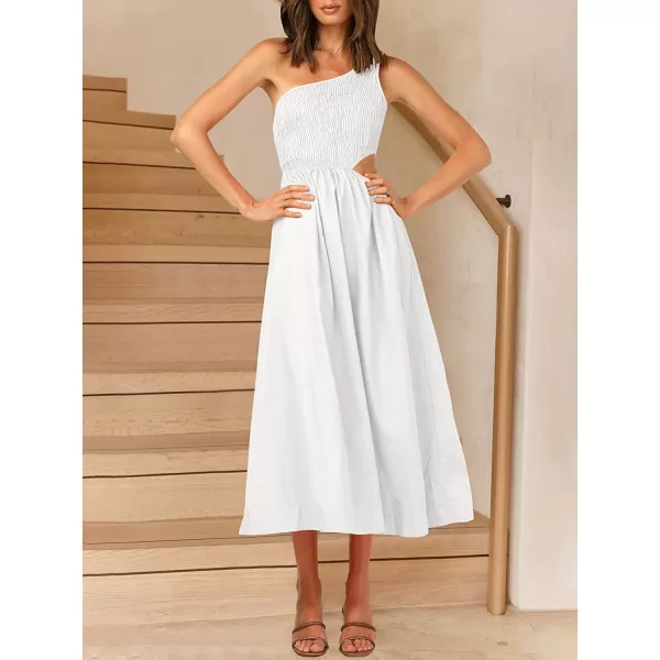 imageANRABESS Womens Summer Sleeveless Smocked One Shoulder Cutout Sundress Flowy ALine Beach Long Maxi DressWihte