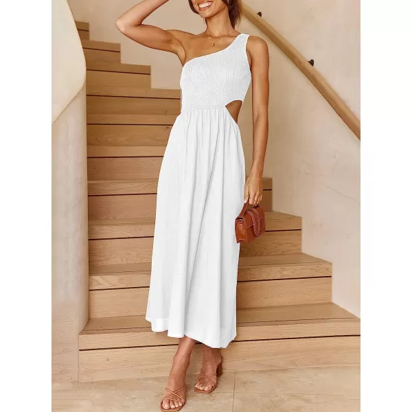 imageANRABESS Womens Summer Sleeveless Smocked One Shoulder Cutout Sundress Flowy ALine Beach Long Maxi DressWihte