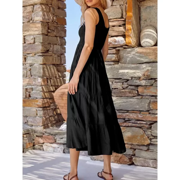 imageANRABESS Womens Summer Sleeveless Smocked Sundress Boho Ruffle Tiered Swing A Line Beach Midi Dress with PocketsBlack
