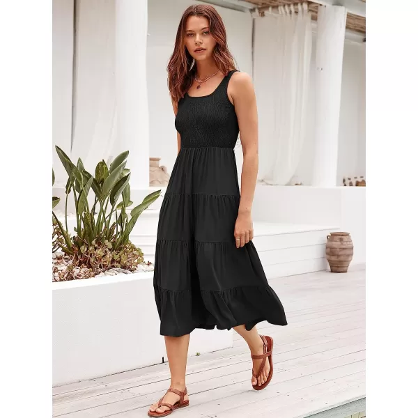 imageANRABESS Womens Summer Sleeveless Smocked Sundress Boho Ruffle Tiered Swing A Line Beach Midi Dress with PocketsBlack