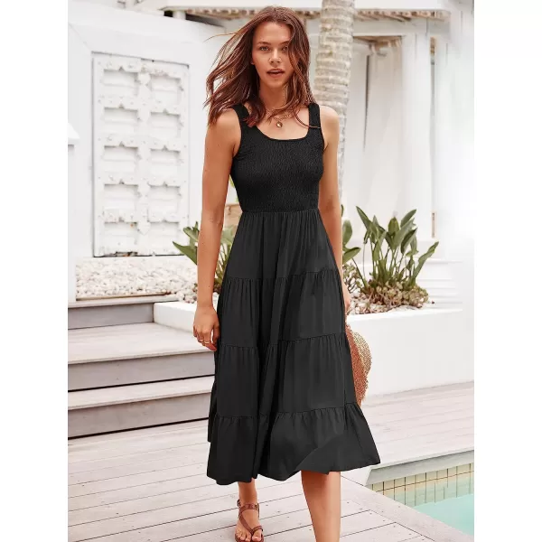 imageANRABESS Womens Summer Sleeveless Smocked Sundress Boho Ruffle Tiered Swing A Line Beach Midi Dress with PocketsBlack