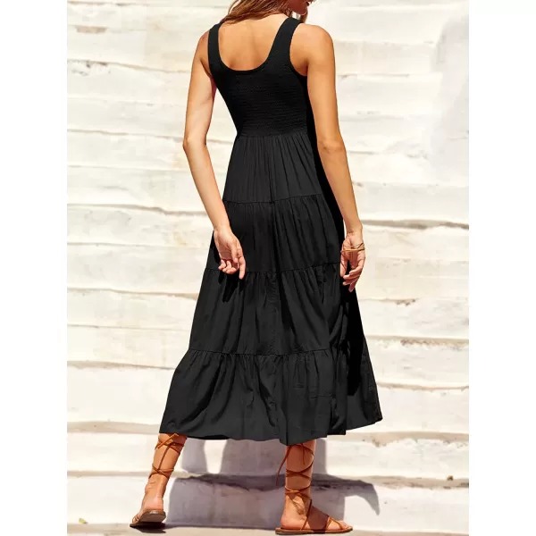 imageANRABESS Womens Summer Sleeveless Smocked Sundress Boho Ruffle Tiered Swing A Line Beach Midi Dress with PocketsBlack
