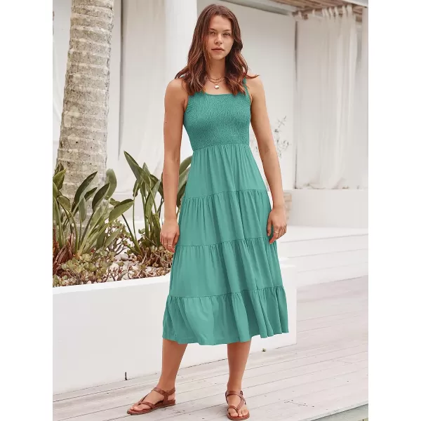 imageANRABESS Womens Summer Sleeveless Smocked Sundress Boho Ruffle Tiered Swing A Line Beach Midi Dress with PocketsBlue Green