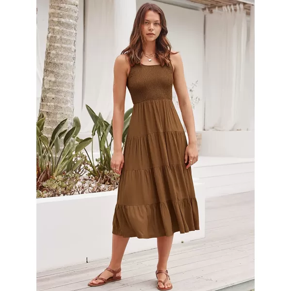 imageANRABESS Womens Summer Sleeveless Smocked Sundress Boho Ruffle Tiered Swing A Line Beach Midi Dress with PocketsBrown