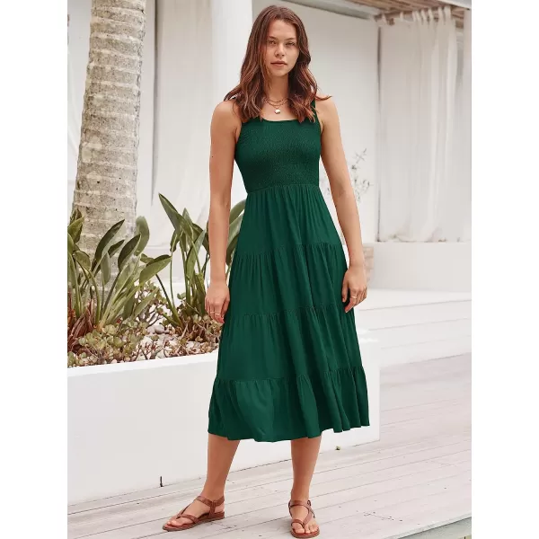 imageANRABESS Womens Summer Sleeveless Smocked Sundress Boho Ruffle Tiered Swing A Line Beach Midi Dress with PocketsDarkgreen