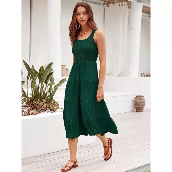 imageANRABESS Womens Summer Sleeveless Smocked Sundress Boho Ruffle Tiered Swing A Line Beach Midi Dress with PocketsDarkgreen
