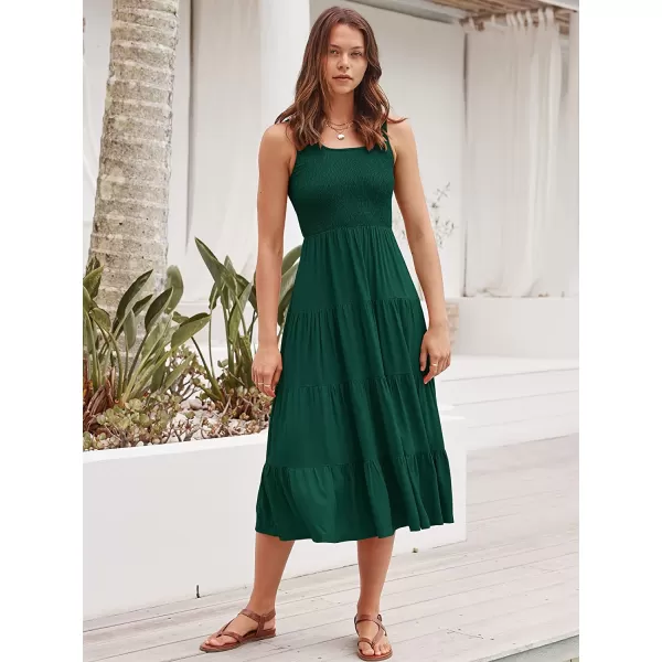 imageANRABESS Womens Summer Sleeveless Smocked Sundress Boho Ruffle Tiered Swing A Line Beach Midi Dress with PocketsDarkgreen