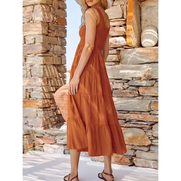 imageANRABESS Womens Summer Sleeveless Smocked Sundress Boho Ruffle Tiered Swing A Line Beach Midi Dress with PocketsDarkyellow