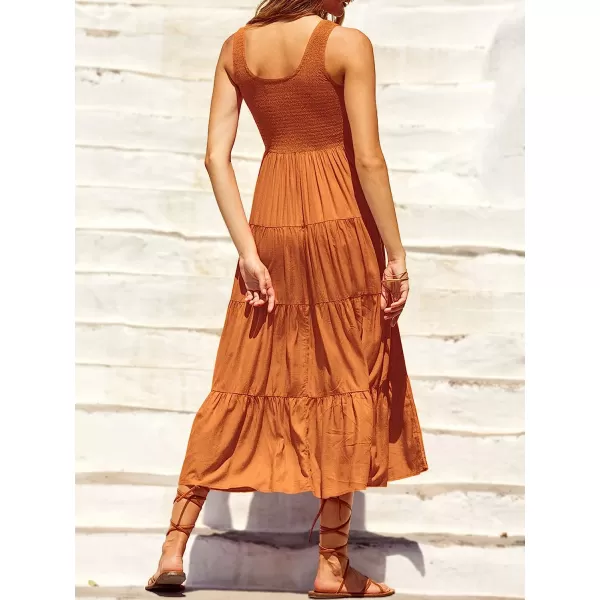 imageANRABESS Womens Summer Sleeveless Smocked Sundress Boho Ruffle Tiered Swing A Line Beach Midi Dress with PocketsDarkyellow