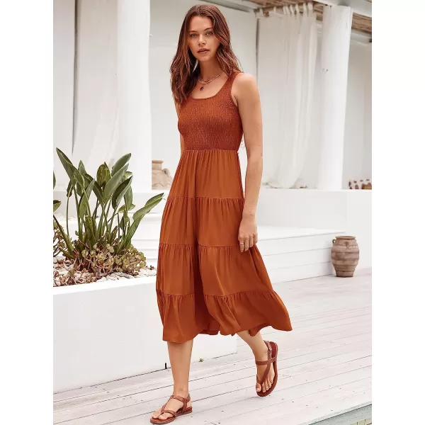 imageANRABESS Womens Summer Sleeveless Smocked Sundress Boho Ruffle Tiered Swing A Line Beach Midi Dress with PocketsDarkyellow