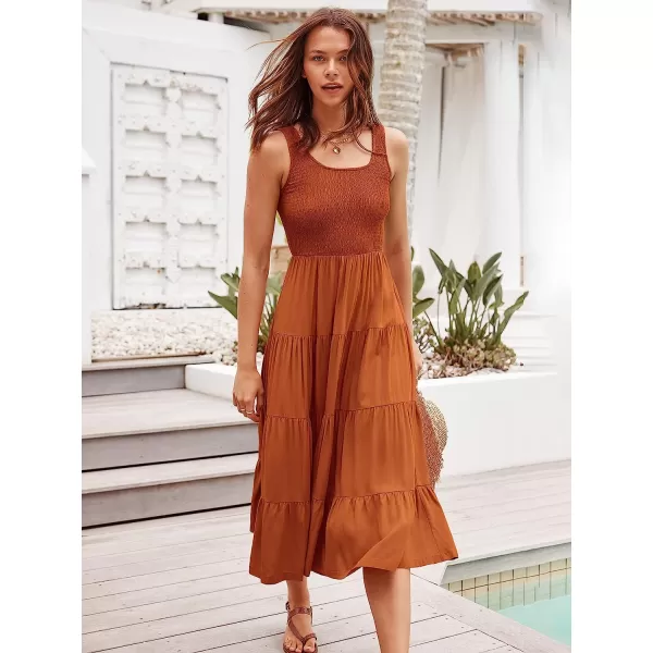 imageANRABESS Womens Summer Sleeveless Smocked Sundress Boho Ruffle Tiered Swing A Line Beach Midi Dress with PocketsDarkyellow