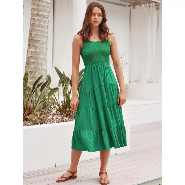 imageANRABESS Womens Summer Sleeveless Smocked Sundress Boho Ruffle Tiered Swing A Line Beach Midi Dress with PocketsGreen