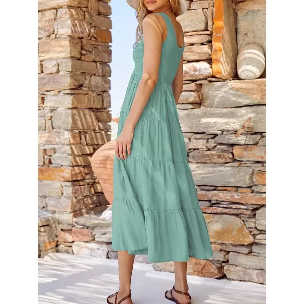 imageANRABESS Womens Summer Sleeveless Smocked Sundress Boho Ruffle Tiered Swing A Line Beach Midi Dress with PocketsLake