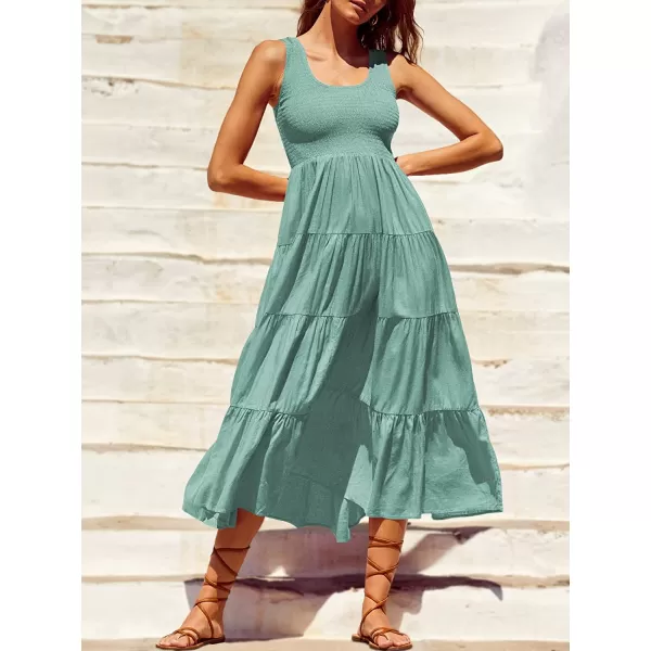 imageANRABESS Womens Summer Sleeveless Smocked Sundress Boho Ruffle Tiered Swing A Line Beach Midi Dress with PocketsLake