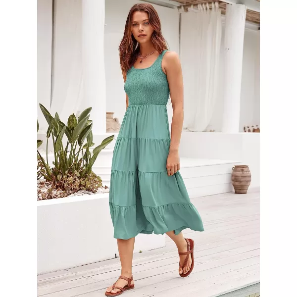 imageANRABESS Womens Summer Sleeveless Smocked Sundress Boho Ruffle Tiered Swing A Line Beach Midi Dress with PocketsLake