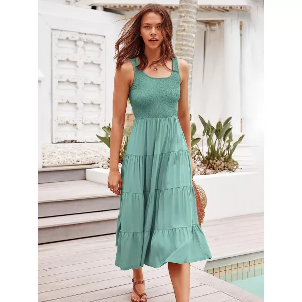 imageANRABESS Womens Summer Sleeveless Smocked Sundress Boho Ruffle Tiered Swing A Line Beach Midi Dress with PocketsLake